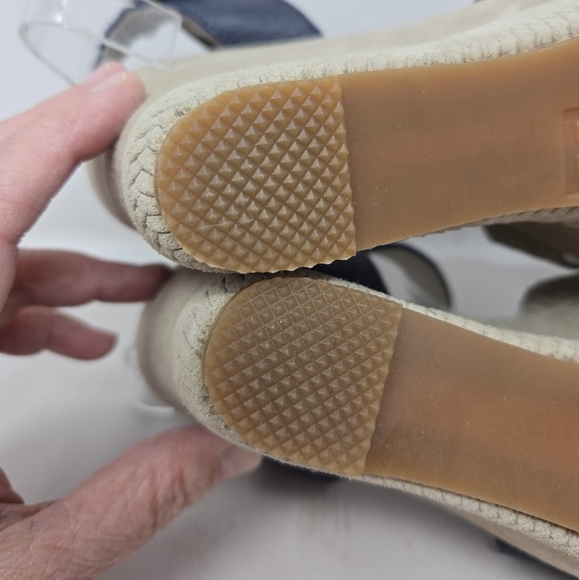 Blackstone Womens Wedge Platform Sandel Sz 38=8 Blue & Tan Leather Suede Adj. - Picture 6 of 11